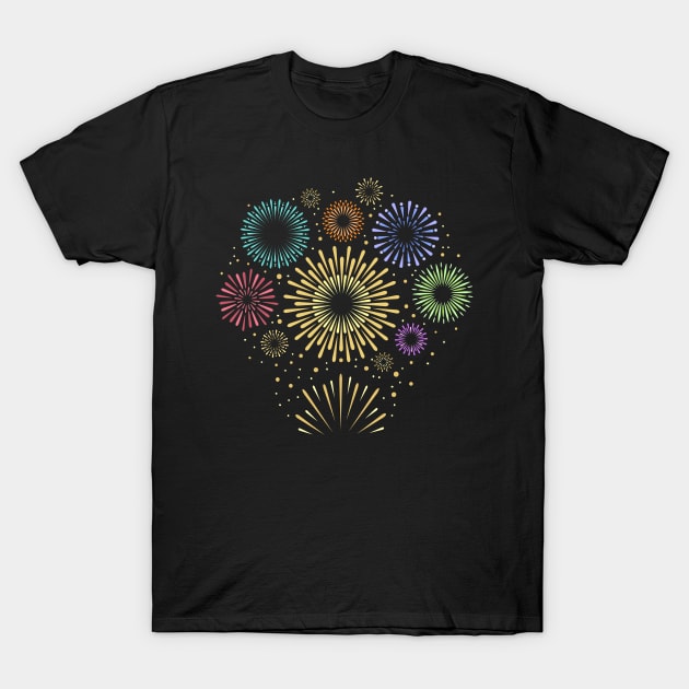 Gold festive fireworks. Holiday pyrotechnics firecracker T-Shirt by devaleta